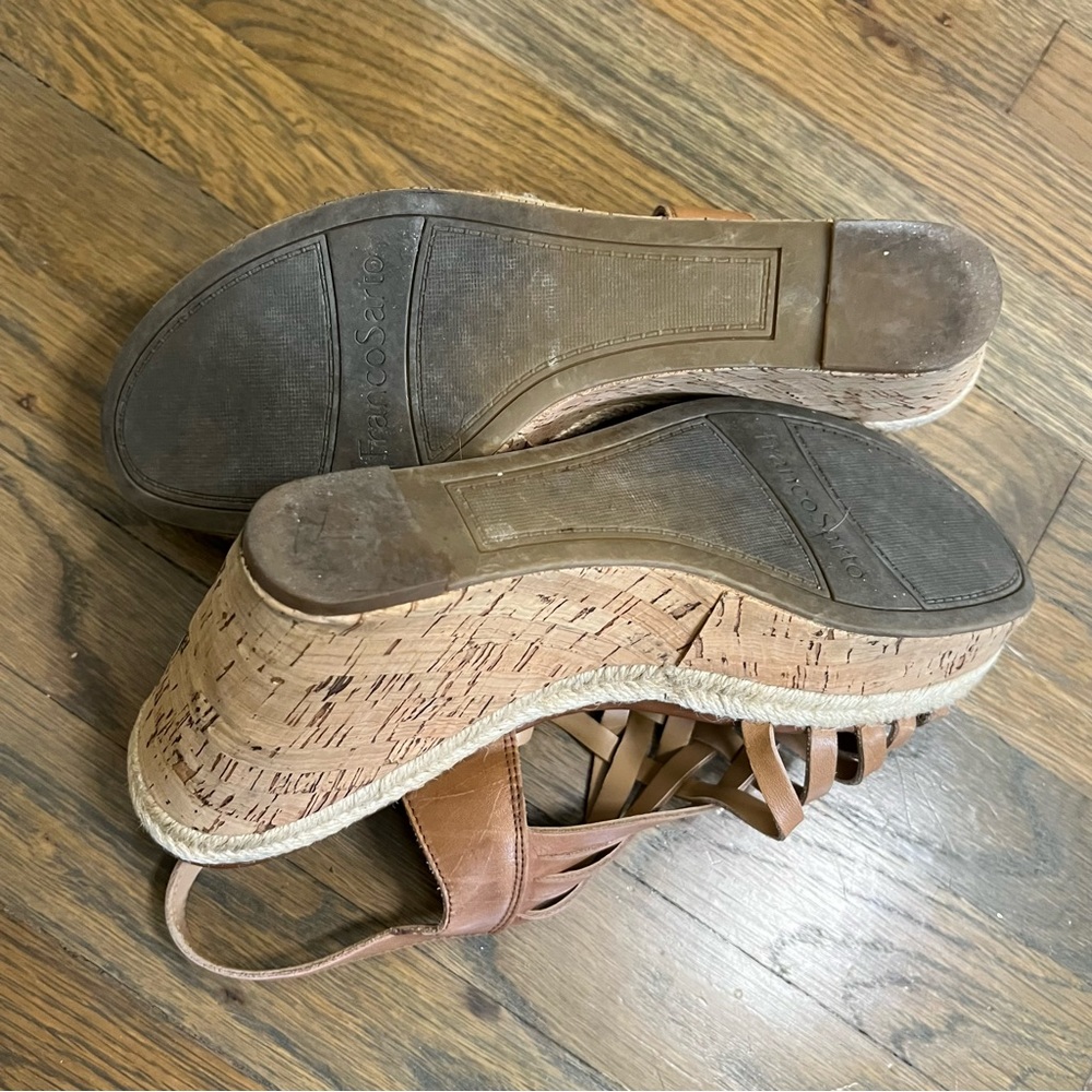 Franco Sarto Tammie tan leather strappy wedge sandals - Size 9.5 - Picture 5 of 6